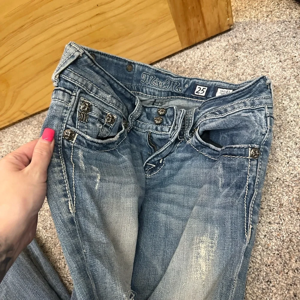 Miss Me Blue Boot Cut Jeans with Silver Accents - Picture 2 of 3